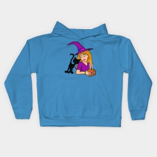 beautiful witch with her best bud Kids Hoodie